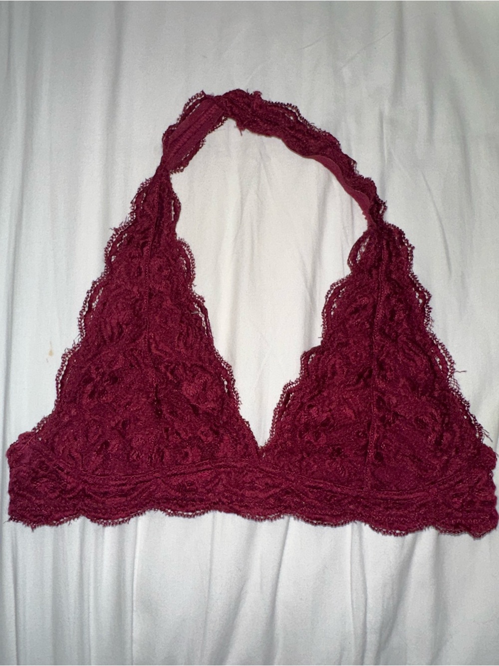 Stretch Lace Halter Bralette in Burgundy